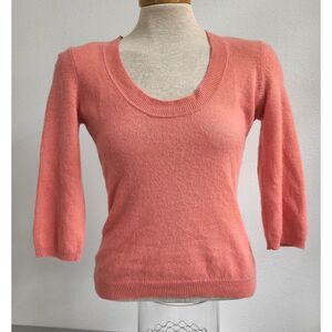 Barneys New York 100% Cashmere Pink Peach Sweater 3/4 Sleeve Round Neck Coquette